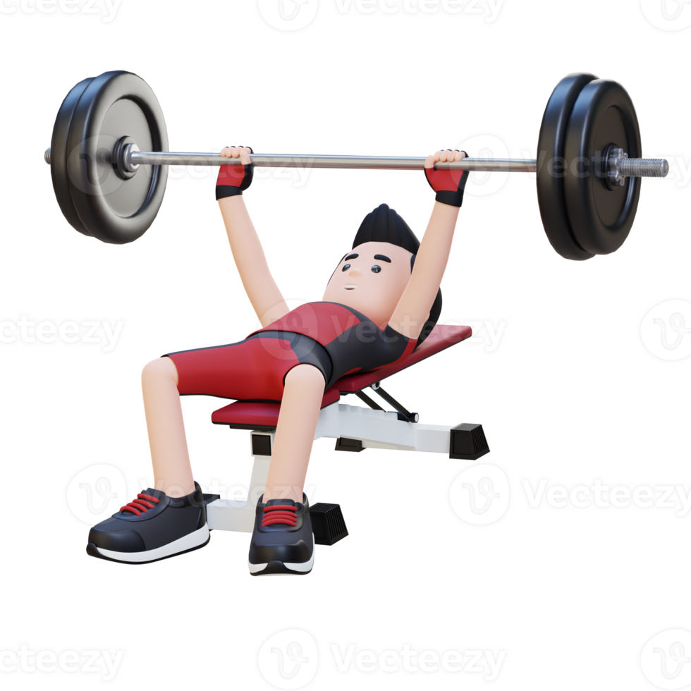 3D Sportsman Character Building Strength with Barbell Bench Press Exercise png