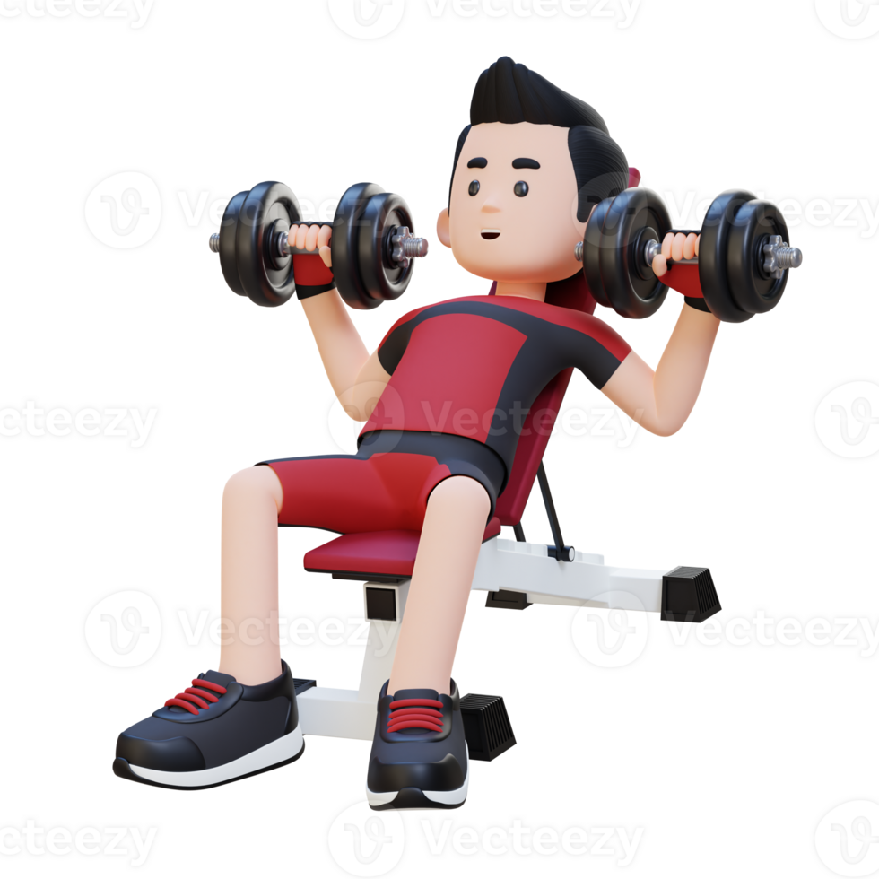 3D Sportsman Character Building Upper Body Strength with Incline Bench Dumbbell Chest Press png
