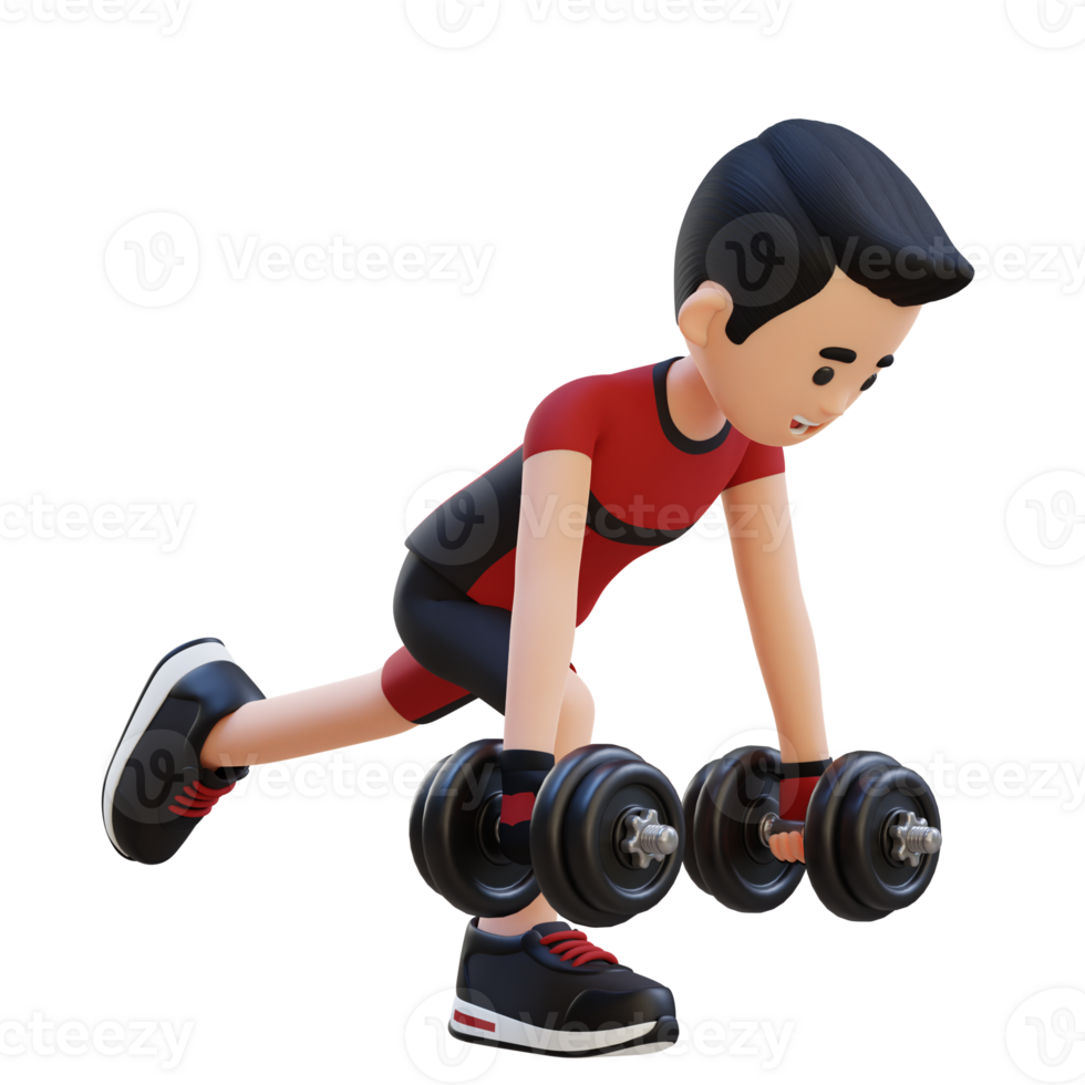 3D Sportsman Character Performing Dumbbell Single Leg Deadlift right png