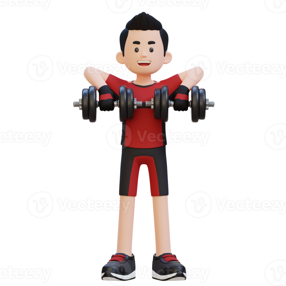 3D Sportsman Character Performing Upright Row with Dumbbell png