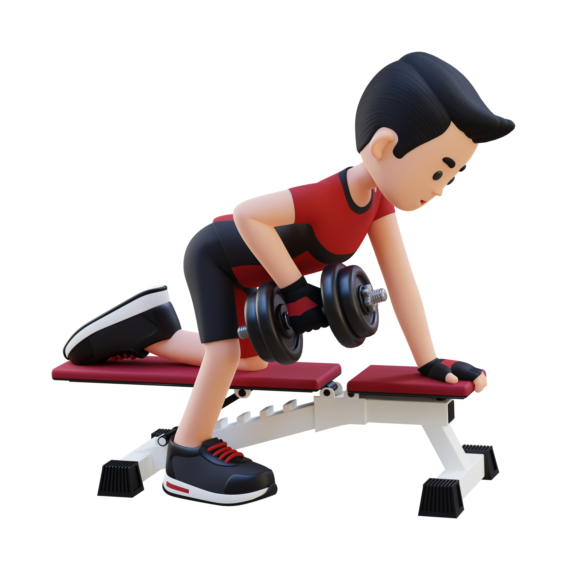 3D Sportsman Character Sculpting Back Muscles with Dumbbell Row