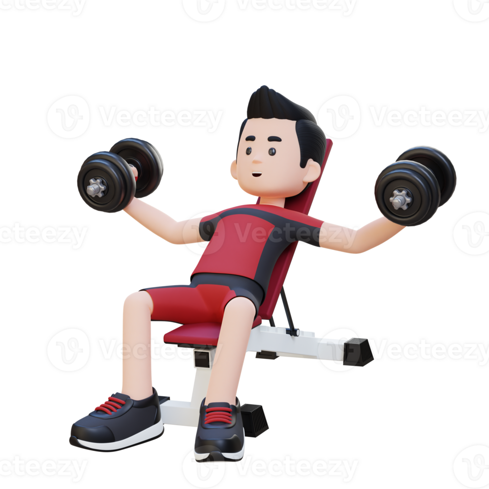 3D Sportsman Character Sculpting Muscular Chest with Incline Bench Dumbbell Chest Fly png