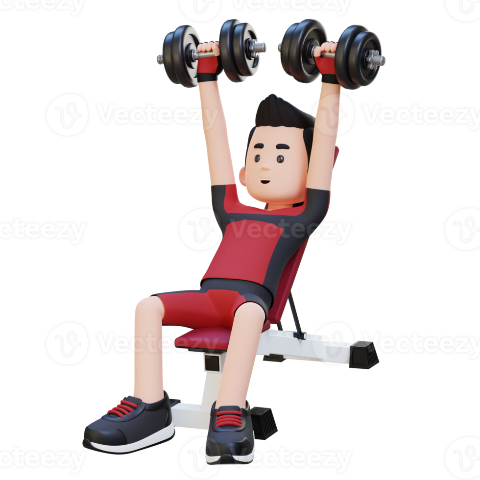 3D Sportsman Character Building Upper Body Strength with Incline Bench Dumbbell Chest Press png