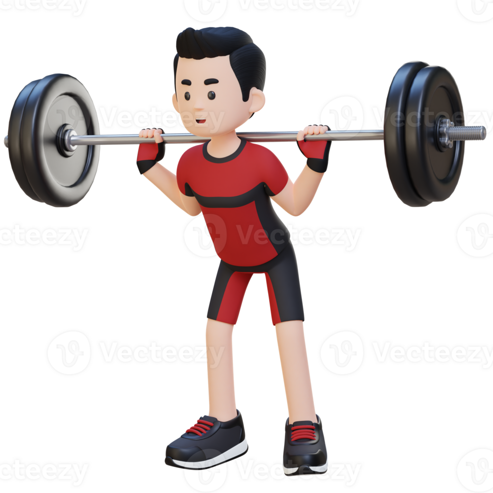 3D Sportsman Character Building Lower Body Strength with Barbell Squat Workout png