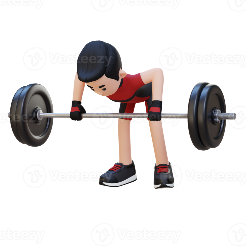 3D Sportsman Character Sculpting Back Muscles with Bent Over Row Workout  25002064 PNG