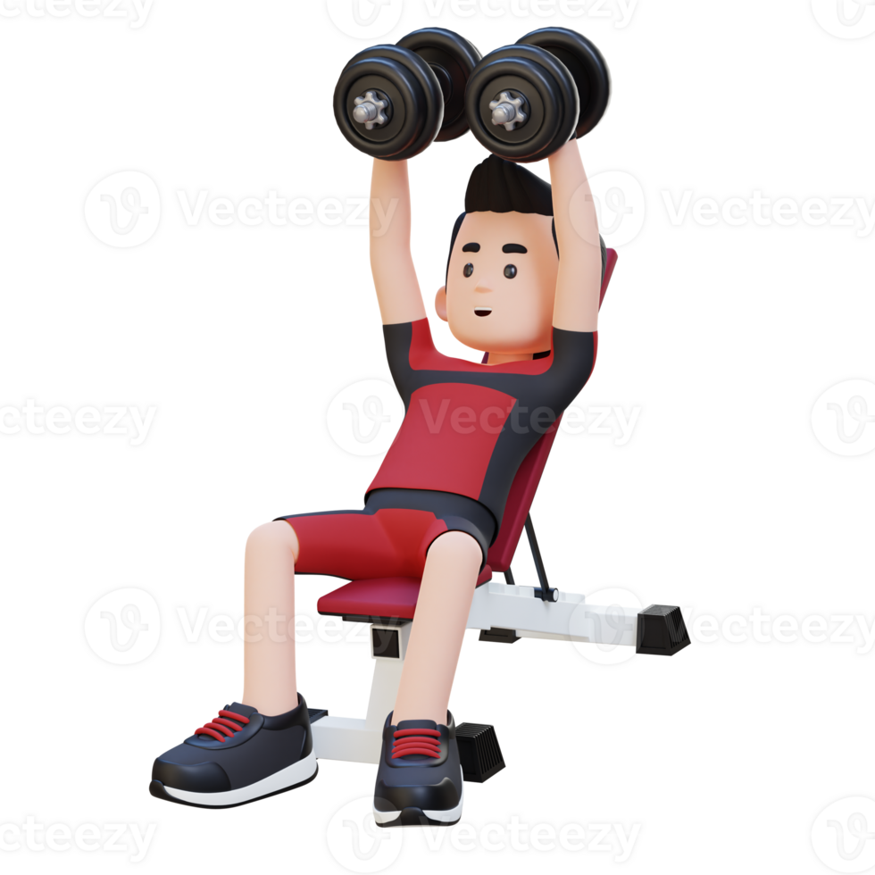 3D Sportsman Character Sculpting Muscular Chest with Incline Bench Dumbbell Chest Fly png