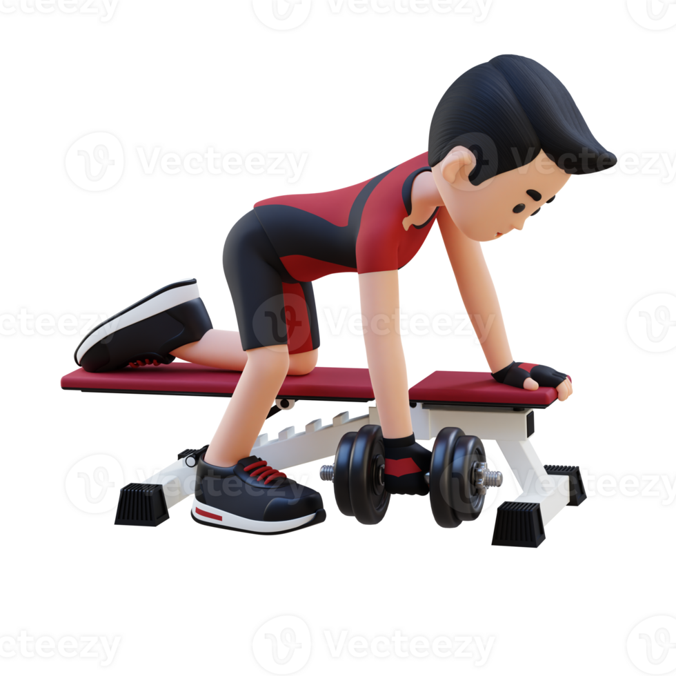 3D Sportsman Character Sculpting Back Muscles with Dumbbell Row Exercise png
