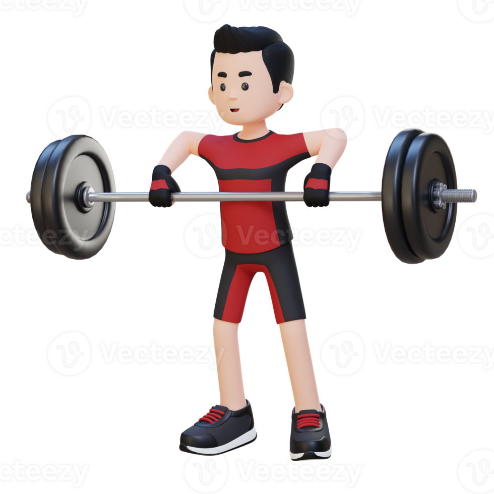 3D Sportsman Character Strengthening Shoulder Muscles with Upright Row Workout png