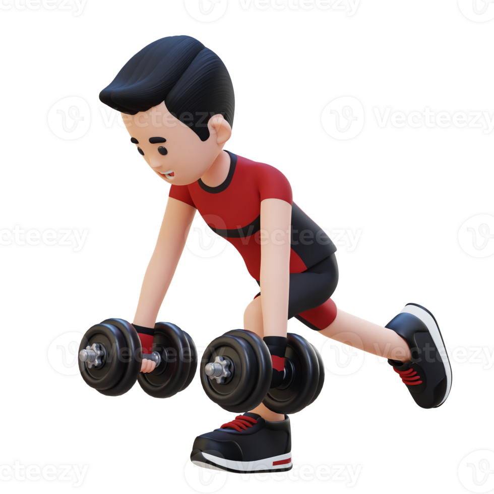 3D Sportsman Character Performing Dumbbell Single Leg Deadlift left png