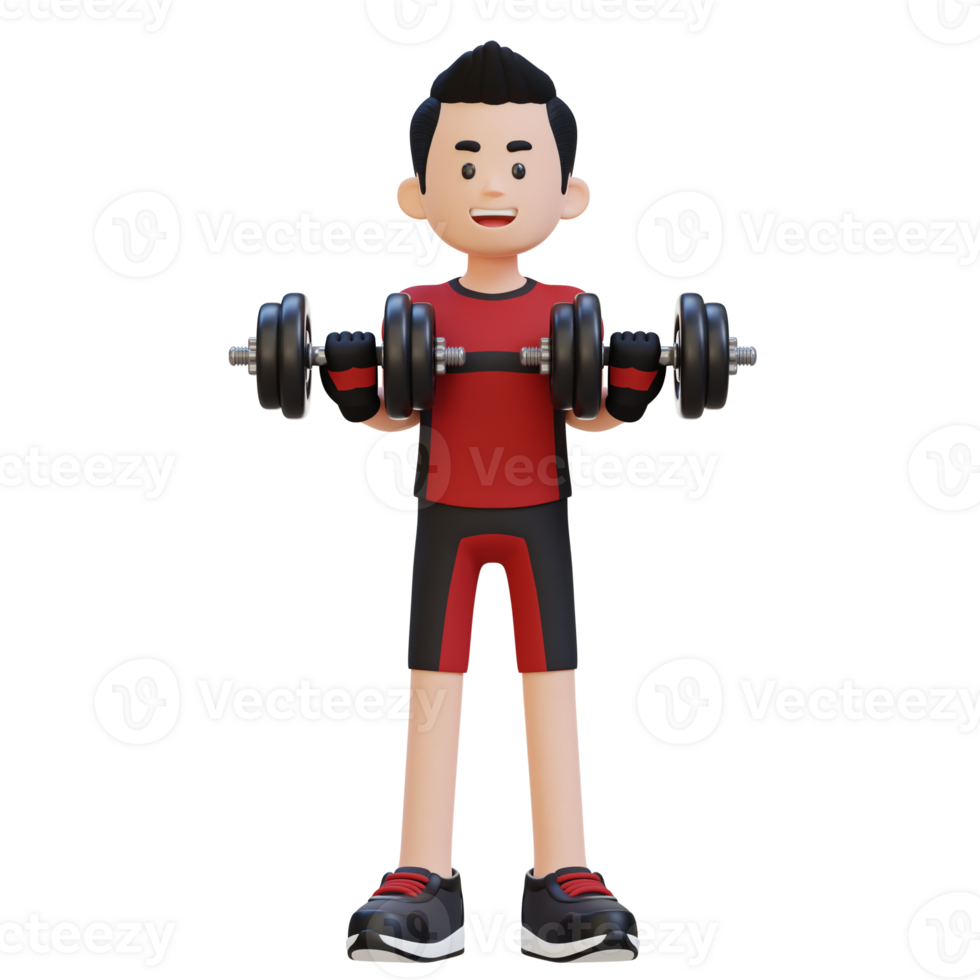 3D Sportsman Character Performing Drag Curls with Dumbbell png