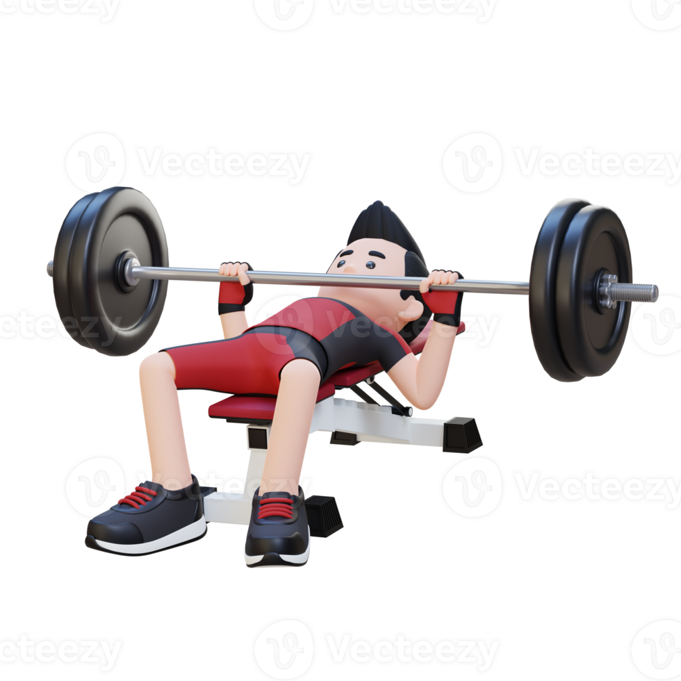 3D Sportsman Character Building Strength with Barbell Bench Press Exercise png