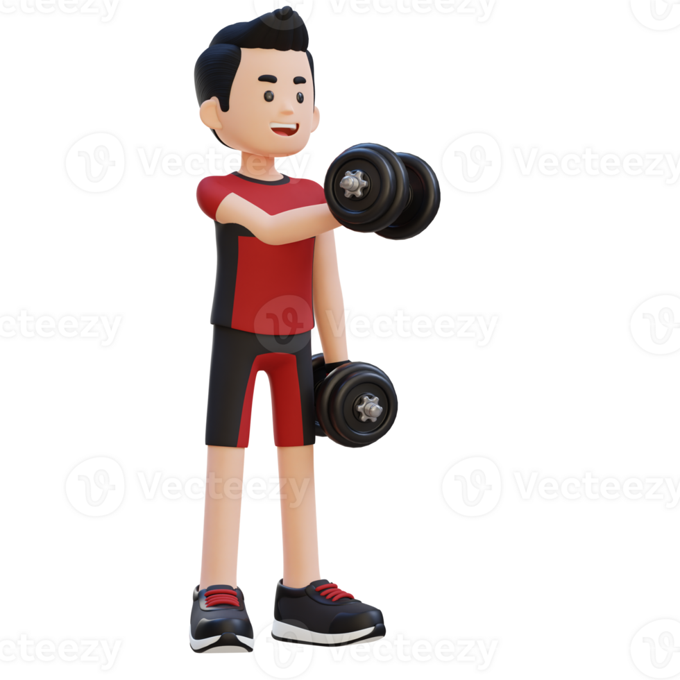 3D Sportsman Character Performing Dumbbell Chest Fly png