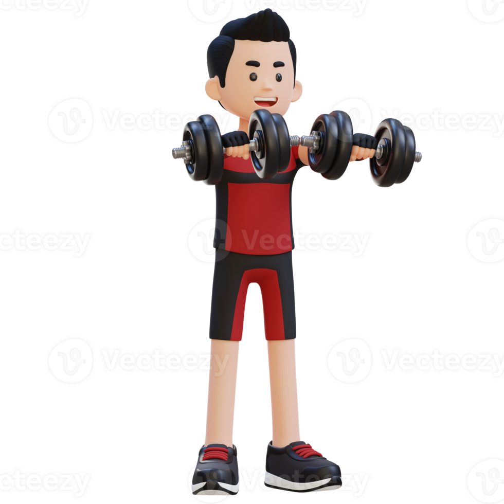 3D Sportsman Character Performing Dumbbell Front Raise png