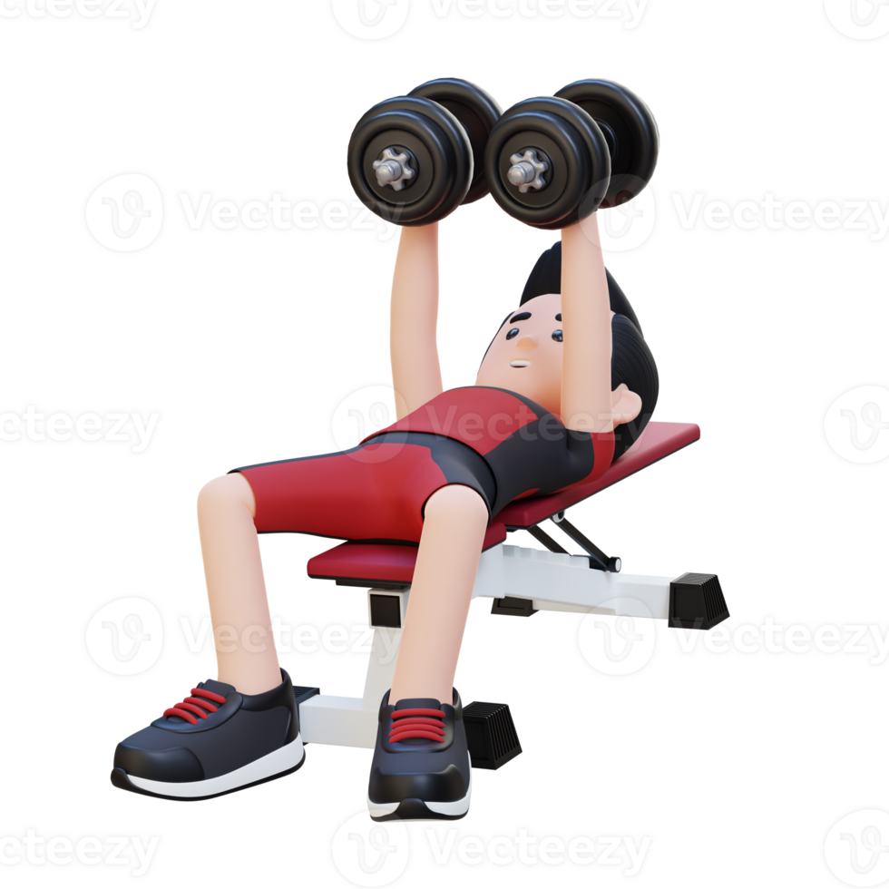 3D Sportsman Character Sculpting Muscular Chest with Dumbbell Bench Chest Fly png