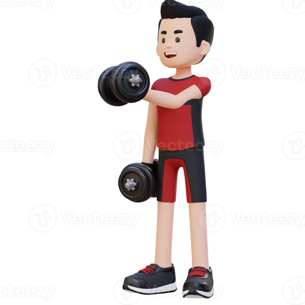 3D Sportsman Character Performing Dumbbell Chest Fly png