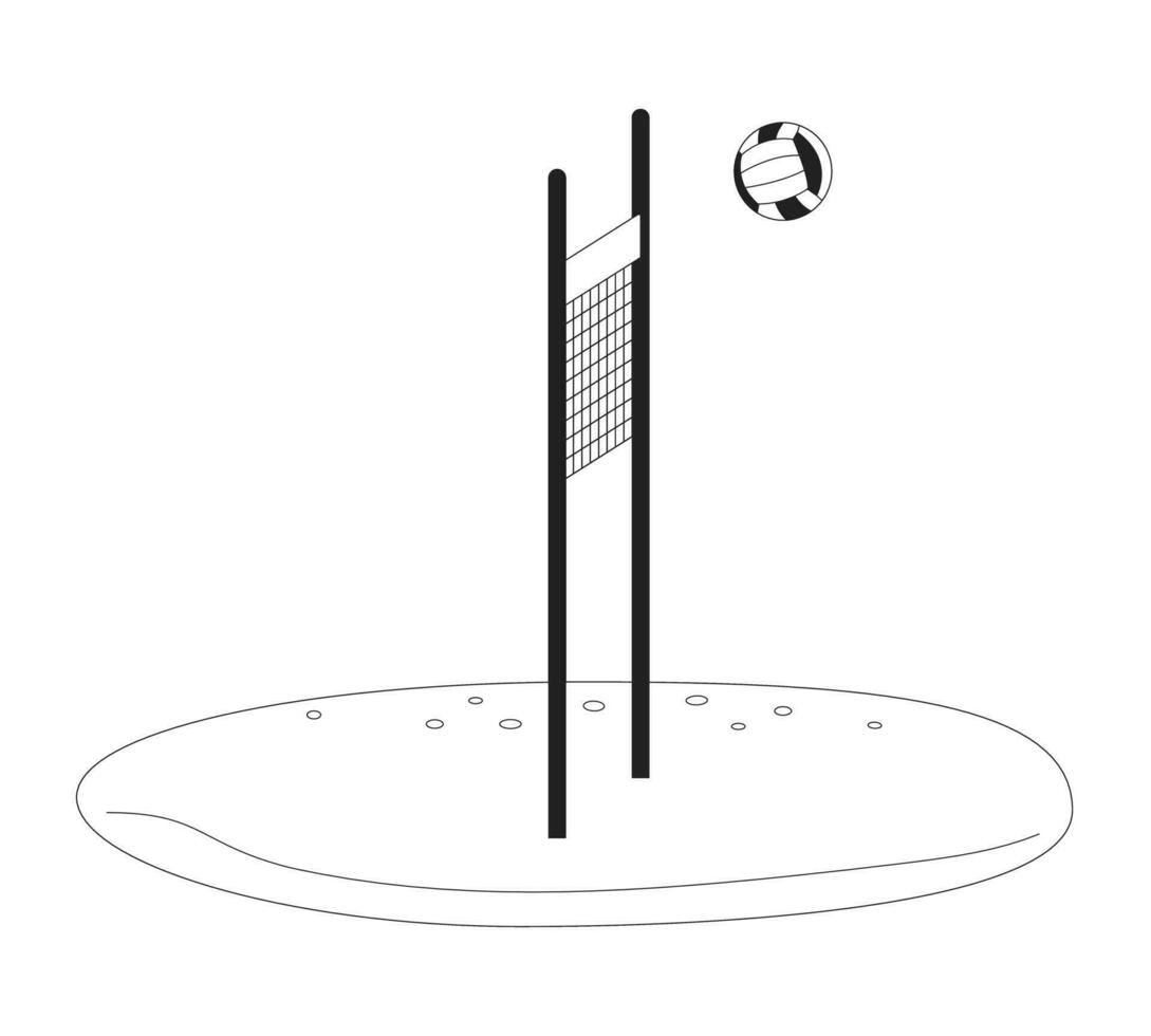 Sand volleyball monochrome flat vector object. Summertime recreational activity outdoors. Editable black and white thin line icon. Simple cartoon clip art spot illustration for web graphic design
