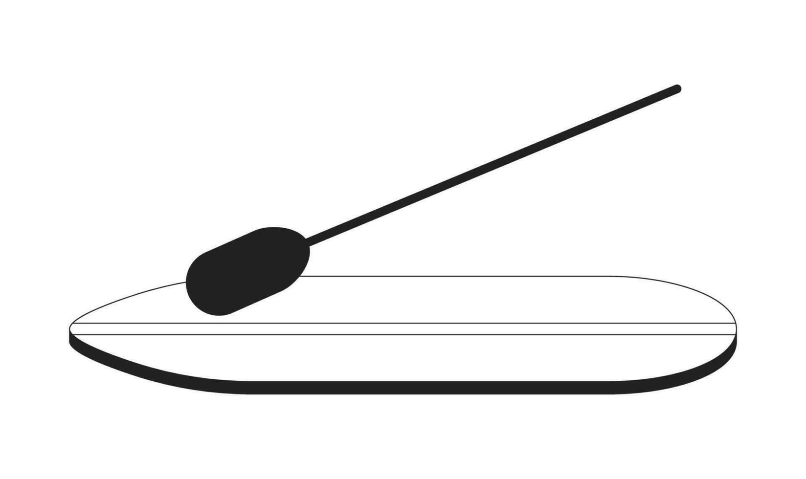 Sup board with paddle monochrome flat vector object. Summer physical activity. Paddleboarding. Editable black and white thin line icon. Simple cartoon clip art spot illustration for web graphic design
