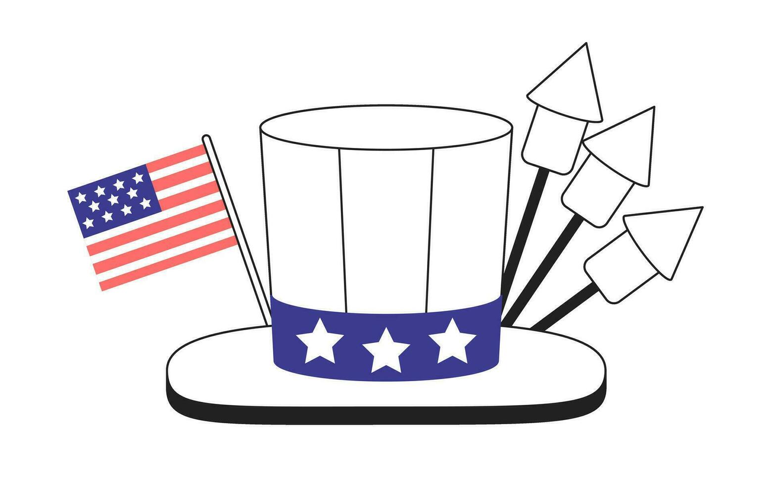 Fourth of july hat monochrome concept vector spot illustration. Uncle sam hat 2D flat bw cartoon object for web UI design. US holiday. Independence day isolated editable hand drawn hero image