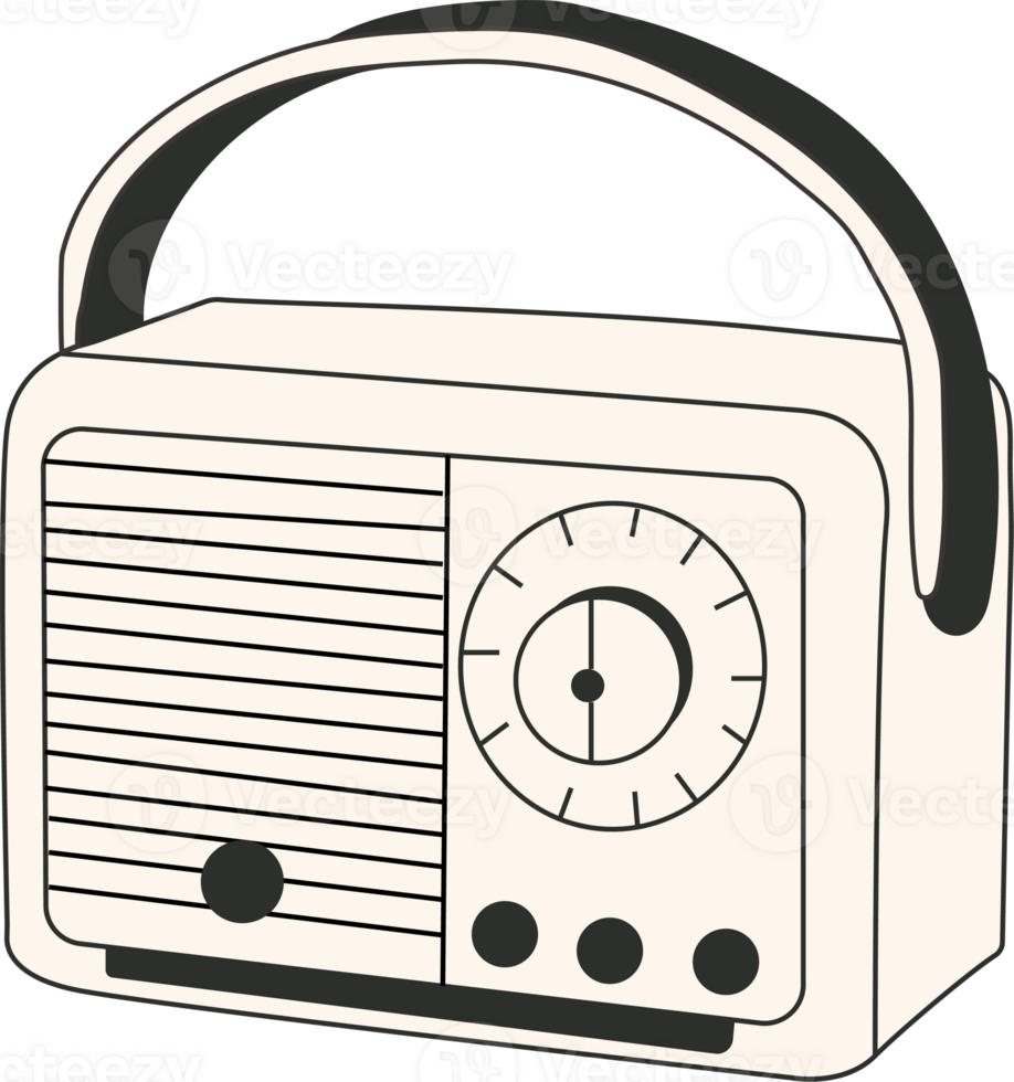 schwarz und Weiß alt Schule Radio Kassette Band Spieler Symbol im eben Stil png