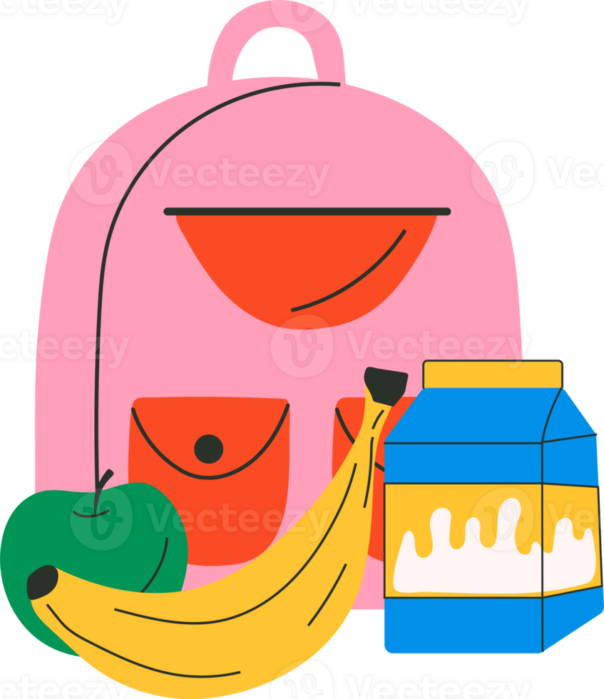 School lunch box, container. Various food. Hand drawn. Isolated elements, design templates. Healthy food concept png