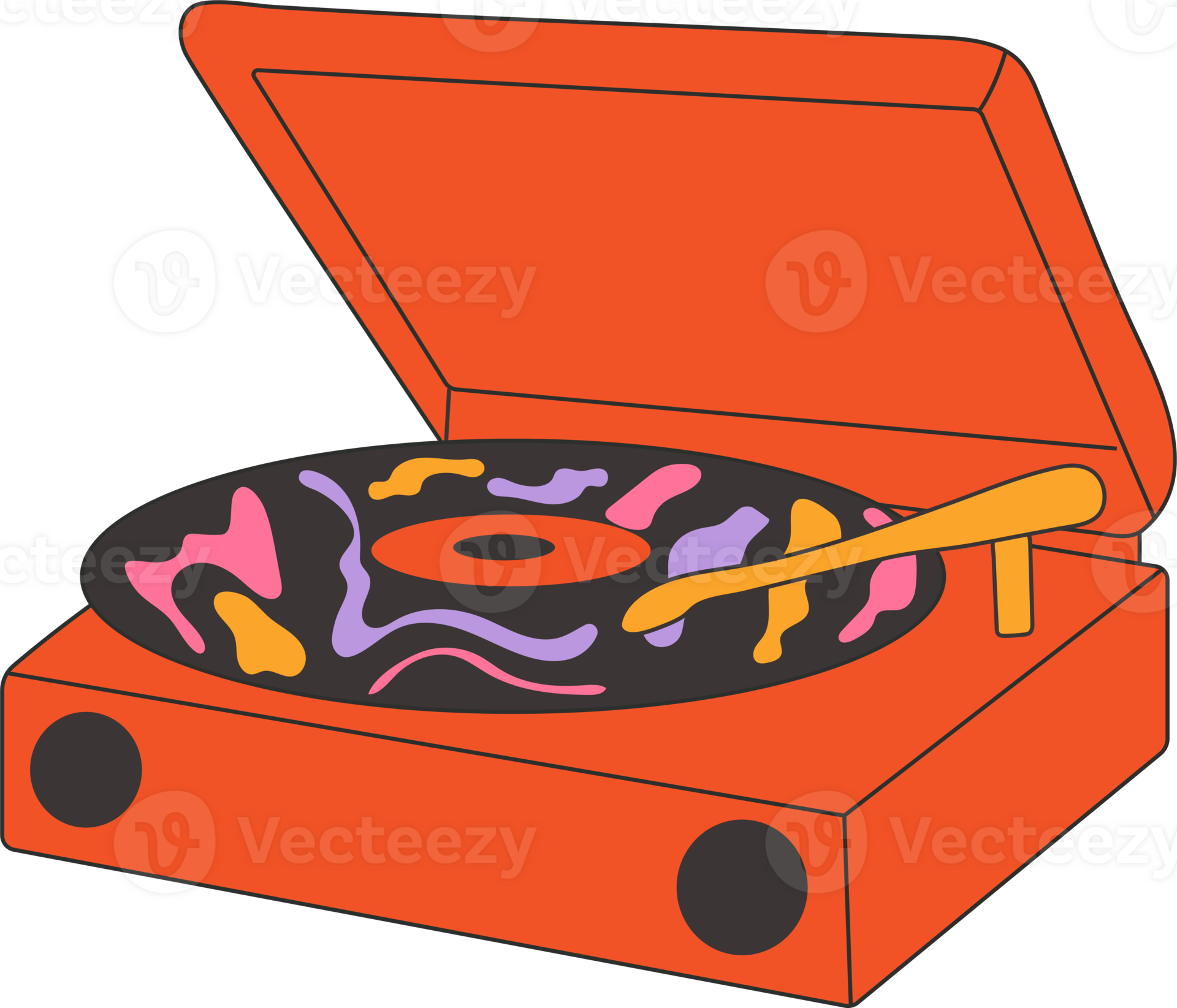 Playing vinyl plate, recording music on vintage portable record