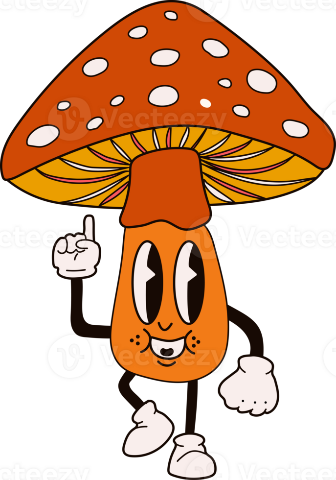 mignonne content marrant arc en ciel champignon 30s dessin animé mascotte personnage 40 ans, 50 ans, Années 60 vieux animation style png