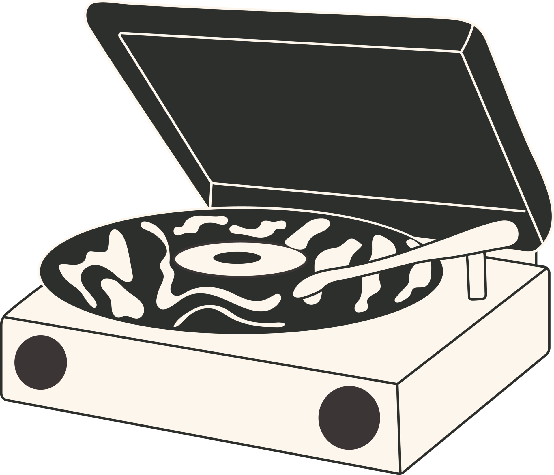 Playing black vinyl plate, recording music on vintage portable record