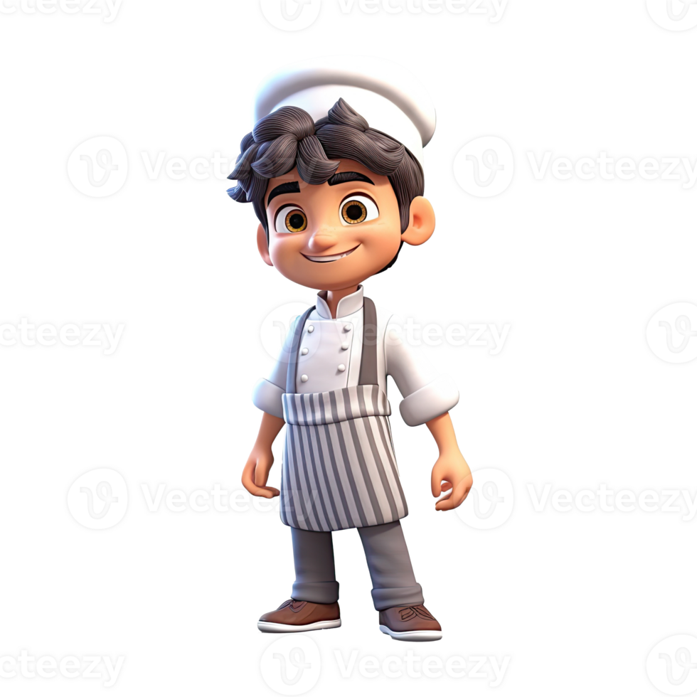 Cute cartoon chef character on transparent background. png