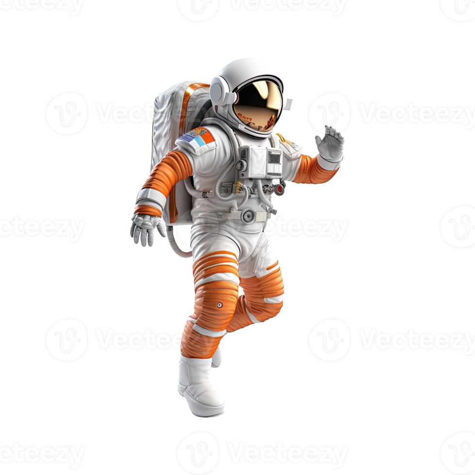 3D Astronaut character in space on transparent background. png