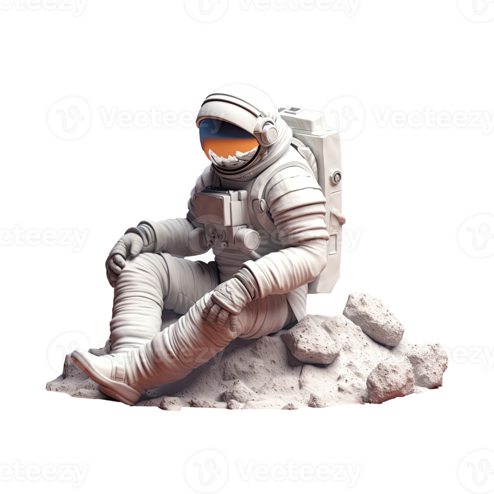 3D Astronaut character in space on transparent background. png