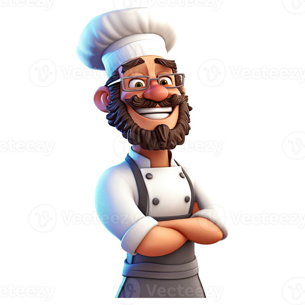 Cute cartoon chef character on transparent background. png