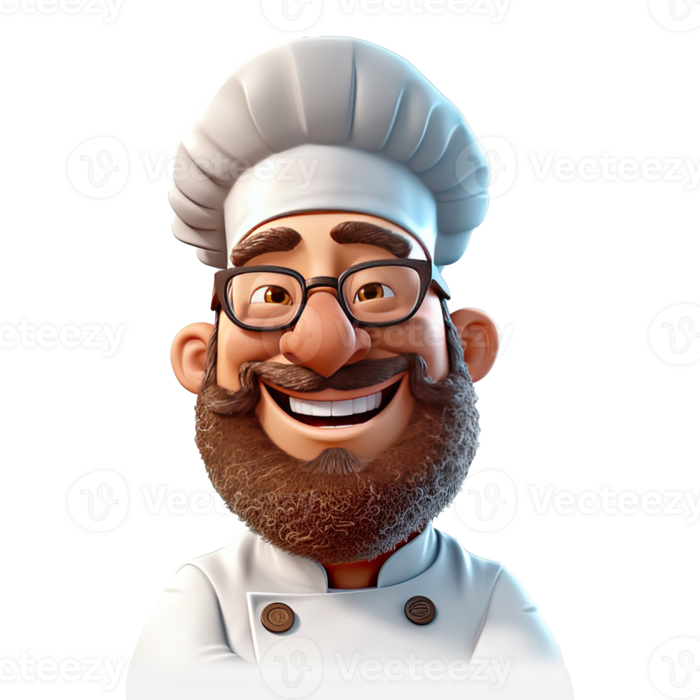 Cute cartoon chef character on transparent background. png