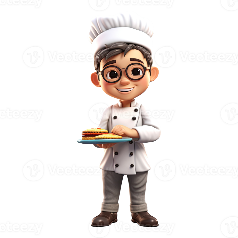 Cute cartoon chef character on transparent background. png