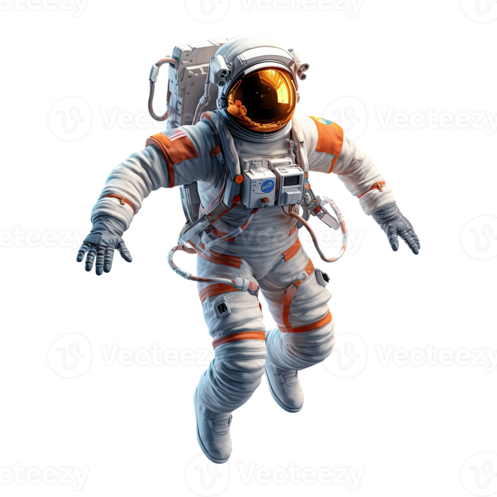 3D Astronaut character in space on transparent background. png