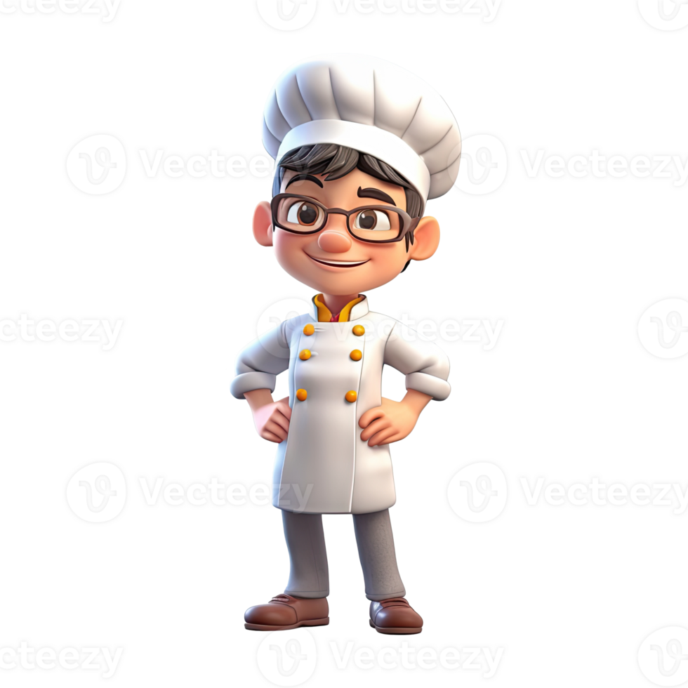 Cute cartoon chef character on transparent background. png