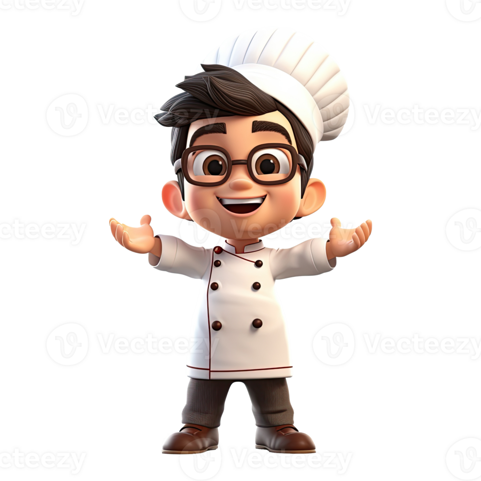 Cute cartoon chef character on transparent background. png