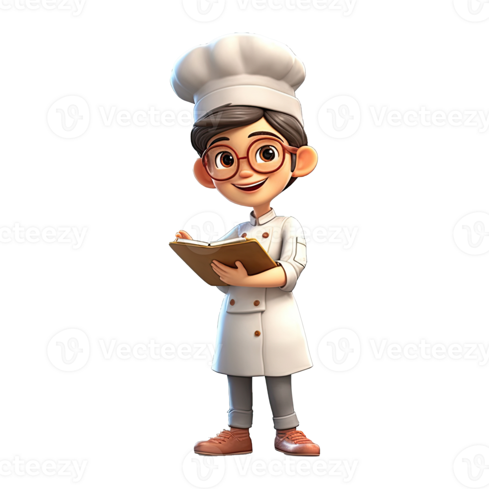 Cute cartoon female chef character on transparent background. png