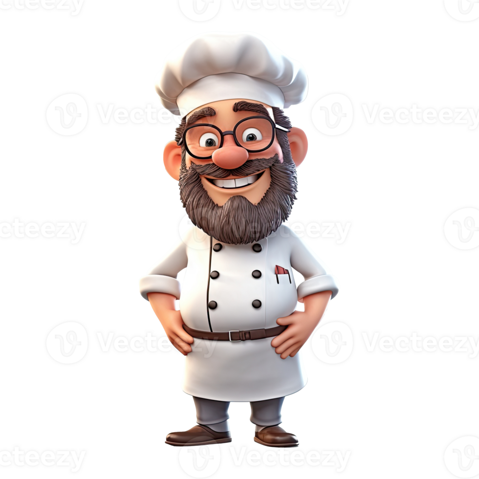 Cute cartoon chef character on transparent background. png