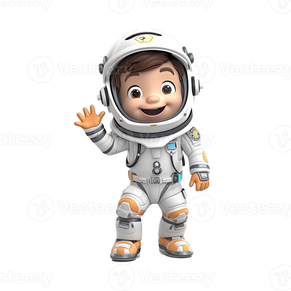 3D cute cartoon astronaut character on transparent background. Generative AI png