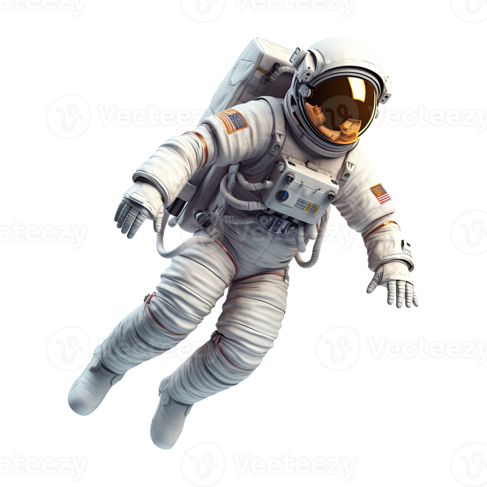 3D Astronaut character in space on transparent background. png
