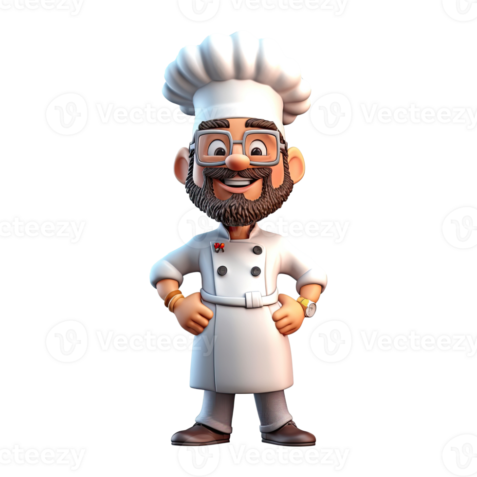 Cute cartoon chef character on transparent background. png