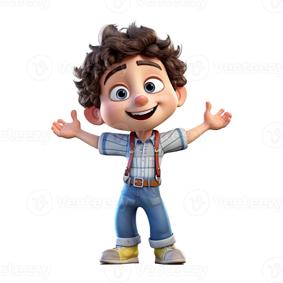 3D Happy cartoon actor character on transparent background. Generative AI png