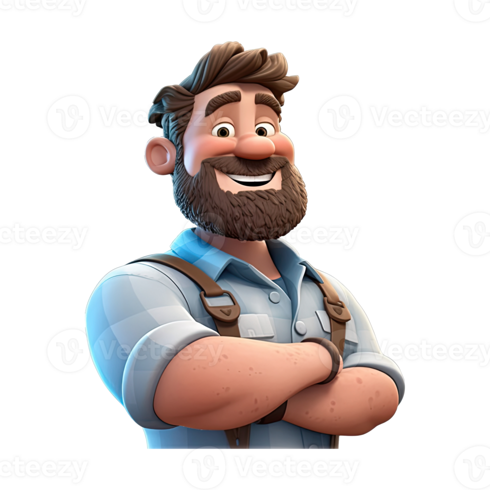 3D cartoon mechanic character on transparent background. png