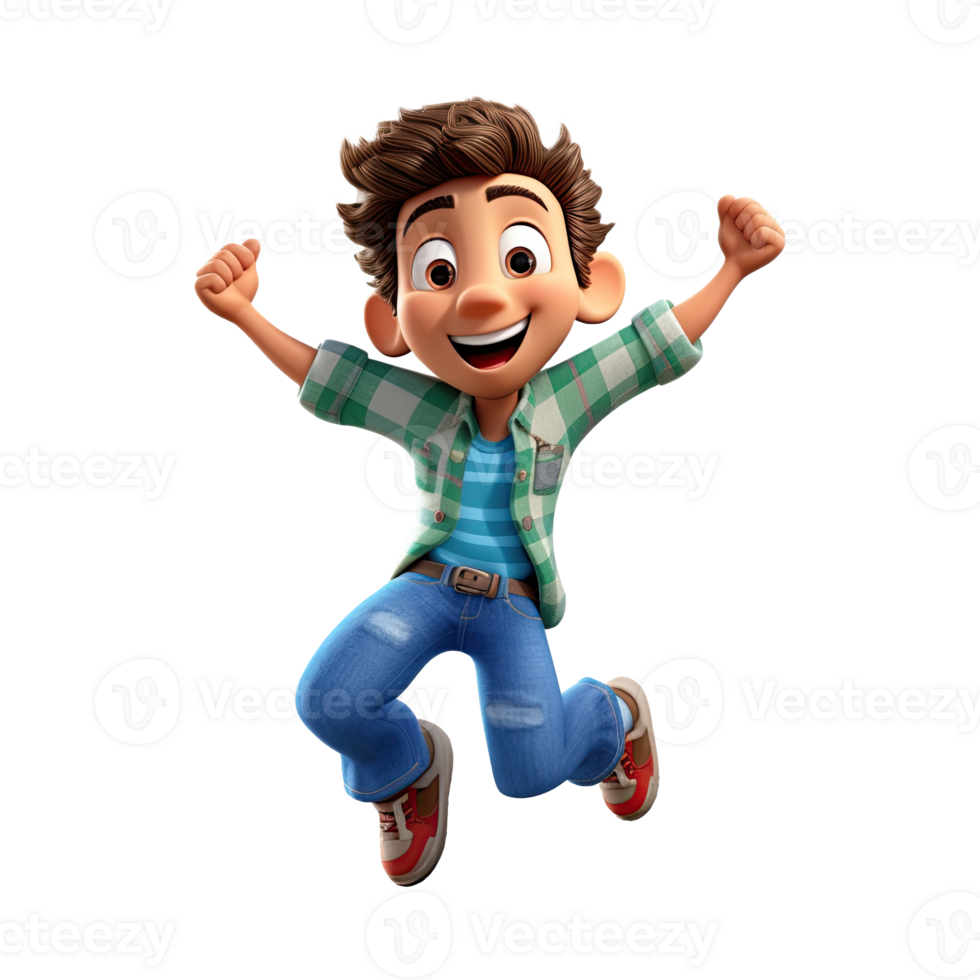 3D Happy cartoon actor character on transparent background. png