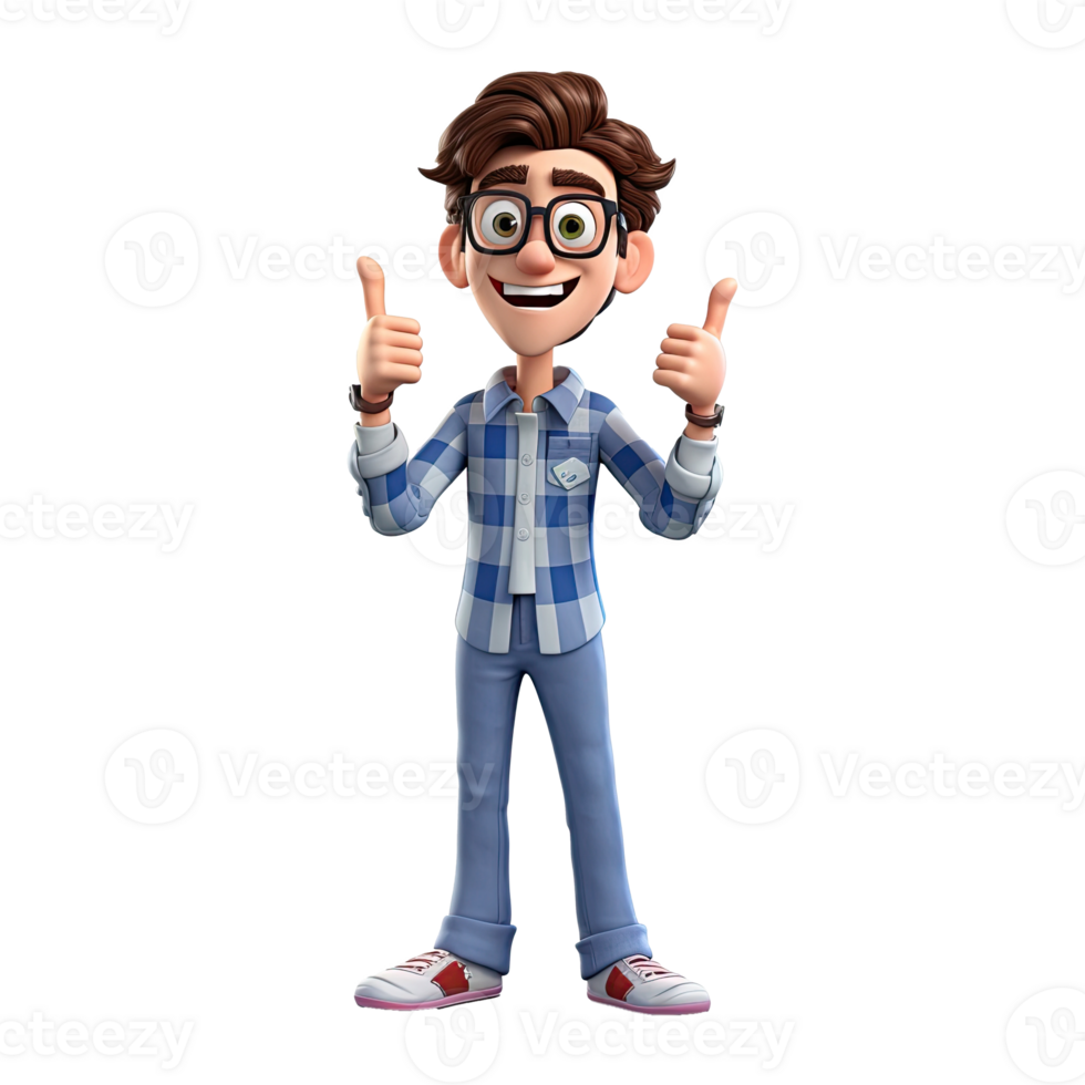 3D Happy cartoon actor character on transparent background. png