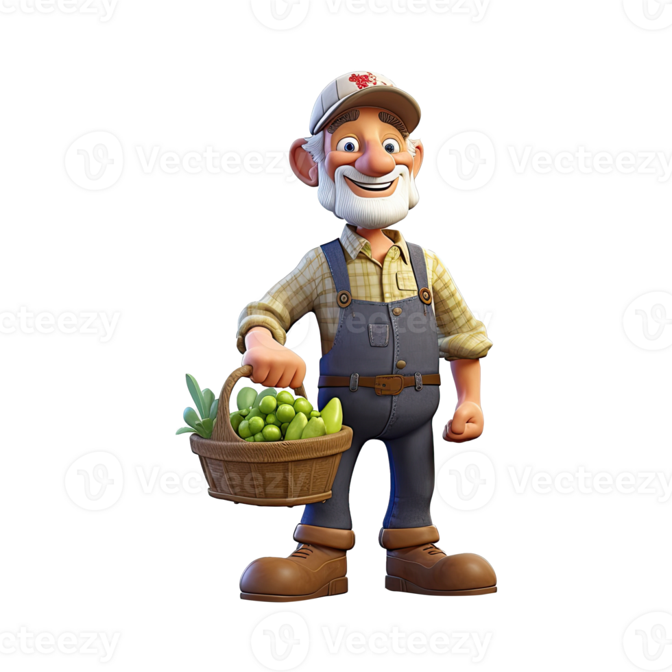 Cute cartoon farmer character on transparent background. png