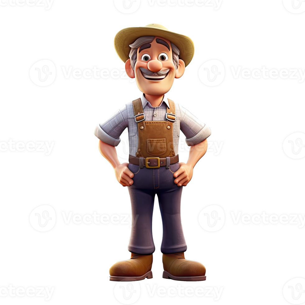 Cute cartoon farmer character on transparent background. png