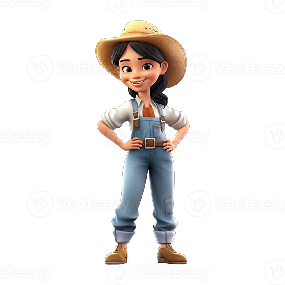 Cute cartoon farmer character on transparent background. png