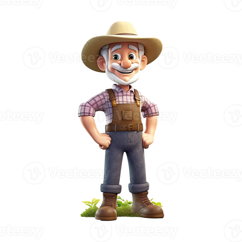 Cute cartoon farmer character on transparent background. png