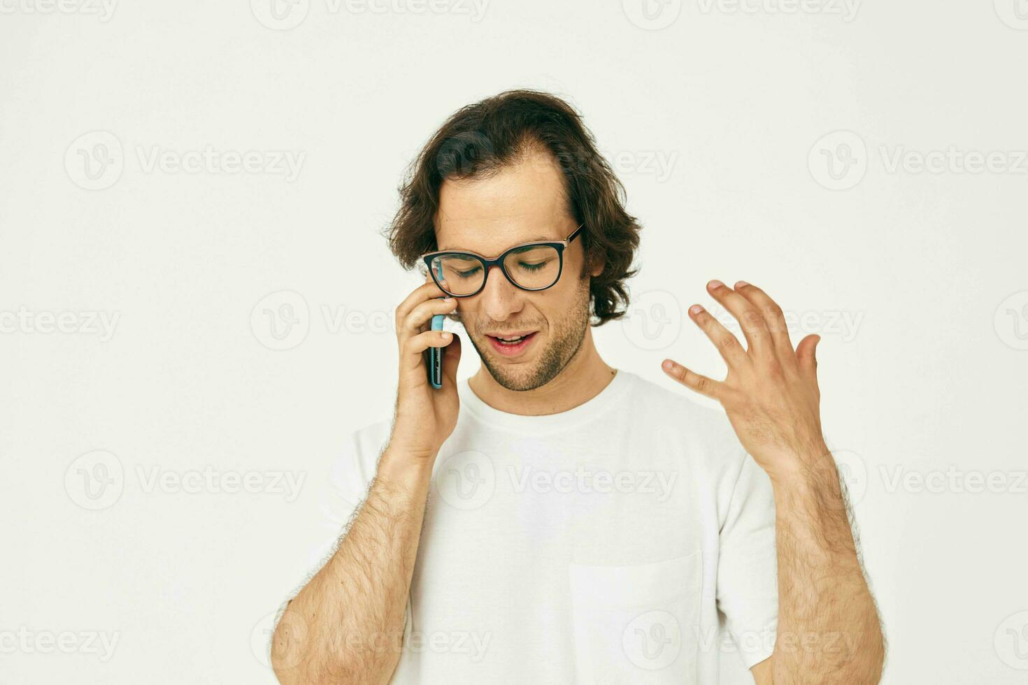 Cheerful man telephone communication hand gesture Lifestyle unaltered photo